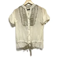 良品 martinique マルティニーク 裾リボン ショートスリーブ ツイストタック シアーブラウス シャツ ベージュ レディース 古着 中古 USEDのサムネイル