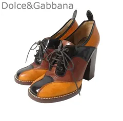 美品 Dolce&Gabbana ドルチェアンドガッバーナ ブーティ ショートブーツ ラウンドトゥ チャンキーヒール ハイヒール レースアップ レザー ブラウン サイズ37 約24cm レディースのサムネイル