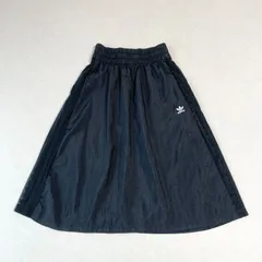 adidas アディダス サイドレース スリーストライプス トレファイル刺繍 ナイロン Aライン フレアスカート M ブラック