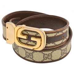 GUCCI モノグラムキャンパスゴールドメタリックレザー竹メダルバックルベルト GUCCI モノグラムキャンパスゴールドメタリックレザー竹メダルバックル