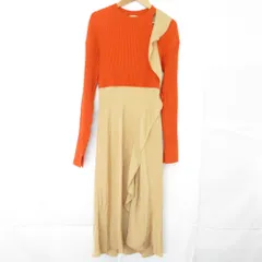 良品 3.1 phillip lim 3.1フィリップリム ラッフルフリル 長袖 ロング リブニット ドッキングワンピース オレンジ×ベージュ レディース 古着 中古 USEDのサムネイル