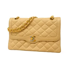 ★SALE【6eb0659】シャネル ショルダーバッグ マトラッセ/パリ限定 ラムスキン ベージュ ゴールド/シルバー金具【中古】レディース