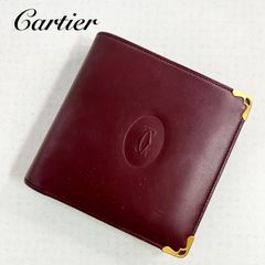 Cartier サファイアライン がま口 三つ折り財布 レザー ネイビー