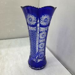切子 青 青被せ切子 カットグラス 工芸ガラス 花器 花瓶 フラワー