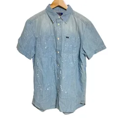 良品 POLO RALPH LAUREN ポロラルフローレン ペイント加工 ライトデニム ショートスリーブシャツ L ライトインディゴ キッズ 古着 中古 USED