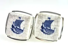 ロイヤルコペンハーゲン　スワンク　Royal Copenhagen　SWANK　帆船　カフス　カフリンクス　陶器　ホワイト×シルバーカラー　送料無料のサムネイル
