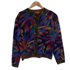 良品 MISSONI ミッソーニ リーフジャガード ニットジャケット サイズ44 パープル レディース 古着 中古 USEDのサムネイル