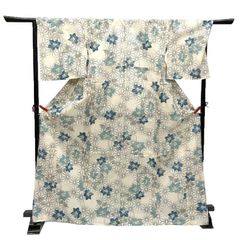 A◇着物くつろぎ 夏物 紅葉模様 白 薄青色 正絹 小紋 薄物 絽 紗 着物