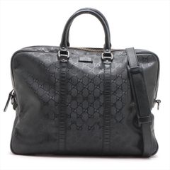 GUCCI ビジネスバッグ シマ レザー GG ブリーフケース A4可 ブラック