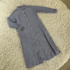 無印良品（MUJI） 330736-363 リネン洗いざらし長袖シャツワンピース ロング丈 ブルー ホワイト ストライプ柄 XS レディース