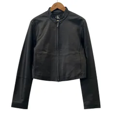 良品 CK カルバンクライン パンチングレザー シングルライダースジャケット 4 ブラック レディース 古着 中古 USEDのサムネイル