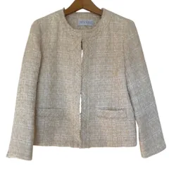 美品 MACKINTOSH PHILOSOPHY マッキントッシュフィロソフィー ノーカラー ツイードジャケット 36 ベージュ レディース 古着 中古 USEDのサムネイル