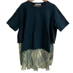 美品 MARECHAL TERRE マルシャル テル シアー チェック フレア ドッキング Tシャツ ネイビー レディース 古着 中古 USEDのサムネイル