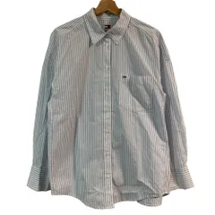 美品 24SS TOMMY JEANS トミージーンズ オーバーサイズストライプシャツ ロングスリーブ ブラウス サイズM ライトブルー レディース 古着 中古 USEDのサムネイル