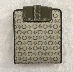 CELINE セリーヌ マカダム柄 二つ折り財布 キャンバス×レザー カーキ系 ヴィンテージ