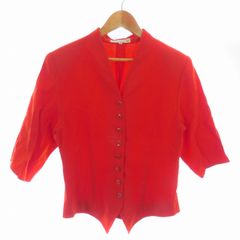 ハナエモリ HANAE MORI PARIS ジャケット ノーカラー 五分袖 薄手 無地