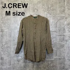 【k-456】J.CREW ジェイクルー M チェックネルシャツ ブラウン ベージュ バンドカラー 香港製 USA古着 アメカジ グランジ 雰囲気系 フランネル