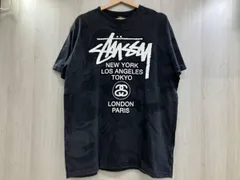 夏 Stussy ステューシー ワールドツアー グラフィックTシャツ ロゴプリント カモフラ柄 ストリート XLサイズ ブラック