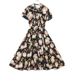 ダブスタ Sov. 花柄 プリーツロングワンピース 38 シフォン 黒 極美品✨ ダブスタ Sov. 花柄 プリーツロングワンピース 38 シフォン 黒 極美品