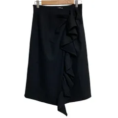 美品 BORDERS at BALCONY ボーダーズアットバルコニー MELTON JERSEY SKIRT ラッフルフリル ミディスカート サイズ36 ブラック レディース 古着 中古 USEDのサムネイル
