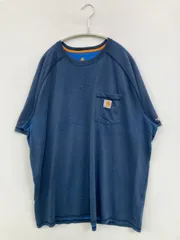 Carhartt カーハート Tシャツ/カットソー 2XL ブルー 無地 ワンポイント ブランドロゴ ミドル丈 半袖 クルーネック(丸首) メンズ