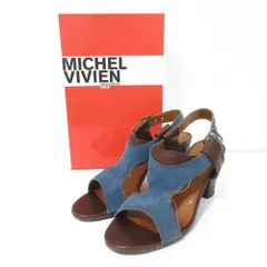良品 MICHEL VIVIEN ミッシェルヴィヴィアン ストラップ スエード サンダル ネイビー サイズ38 1/2 約24cm ブラウン レディース 古着 中古 USEDのサムネイル