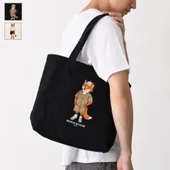 MAISON KITSUNE メゾン キツネ トートバッグ ドレスド フォックス トート QU05108 WW9042 メンズ ユニセックス ベージュ ブラック コットン キャンバス地 ロゴ 大容量 A4収納可能 通勤 通学のサムネイル