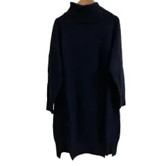 美品 LACOSTE ラコステ タートルネックニットワンピース サイズ34 ネイビー レディース 古着 中古 USED