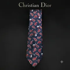 クリスチャンディオール ネクタイ ペイズリー柄 総柄 ネイビー レッド 高級 シルク Christian Dior MONSIEUR ロゴ刺繍 ヴィンテージ