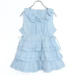 ピンクハウス★可愛いがつまったフリルたっぷりノースリーブブラウス♪ギンガムチェック チュニック 水色系 z19923