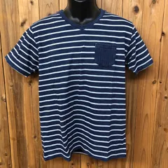 未使用 タグ付き M2SQUARED エムツースクエアード メンズM 半袖Tシャツ Ｖネック ボーダー柄 インディゴ染め 胸ポケット アメカジ サーフスタイルのサムネイル