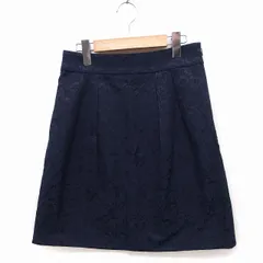スーナウーナ Sunauna タック フレアスカート ひざ丈 刺繍 花柄 コットン 綿 38 ネイビー 紺 /FT23