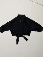 新品 ブラック シフォン ラップ クロップド シャツ