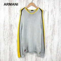 ARMANI JEANS アルマーニジーンズ ワンポイントロゴ ライン Vネック セーター グレー イエローのサムネイル