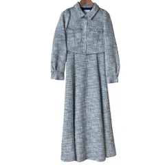 良品 AND COUTURE アンドクチュール クロップドジャケット ワンピース アンサンブル 38 ホワイト ブラック レディース 古着 中古 USEDのサムネイル