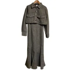 美品 AND COUTURE アンドクチュール ヘリンボーン クロップドジャケット ワンピース アンサンブル 38 グレー レディース 古着 中古 USEDのサムネイル