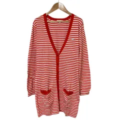 美品 LACOSTE ラコステ ボーダー ロングニットカーディガン 42 オレンジ×ホワイト レディース 古着 中古 USED
