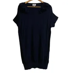 美品 LANVIN en Bleu ランバンオンブルー フリルカラーニットワンピース サイズ38 ネイビー レディース 古着 中古 USED