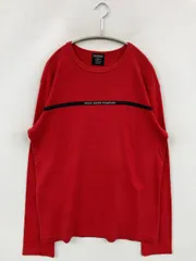 RALPH LAUREN POLO JEANS Tシャツ/カットソー L レッド クルーネック(丸首) 長袖 無地 ブランドロゴ ライン柄 ミドル丈 メンズ レディース