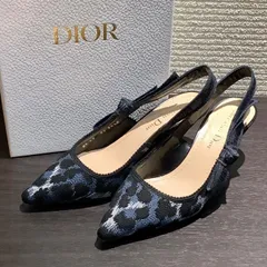 クリスチャンディオール ChristianDior J’ADIOR 豹柄 レオパード スリングバック ストラップ パンプス 黒 ブラック ブルー [34.5] I515/T5