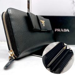 ◇美品◇プラダ サフィアーノレザー長財布 ロゴ金具 リボンデザイン