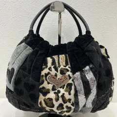 2762　Think Bee!　シンクビー！　ソルティードッグ　ソルティドッグ　ハンドバッグ　トートバッグ　パッチワーク　ブラック　黒　グレー　ベージュ　レオパード　ヒョウ柄　アニマル柄　ハート　スパンコール　マーガレット　ゴブラン織り