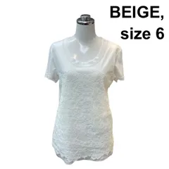 □ ベイジ BEIGE, Tシャツ 半袖 オーバルネック レース カットソー トップス 異素材 白 綿混 6 M～L 9号 レディース Z6C745のサムネイル