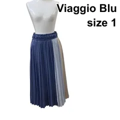 □ ビアッジョブルー Viaggio Blu プリーツスカート ロング ギャザーウエスト 総ゴム 配色切替 ブルー系他 1 S～M 7-9号 レディース Z6C145のサムネイル