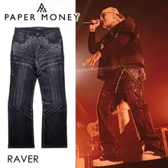 ラッパーIL TRE着用 新鋭USAブランド! PAPER MONEY 装飾ストレッチデニムパンツ 【ラインストーン】【キラキラ】【28inc】【32inc】【34inc】のサムネイル