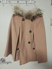キャメル色ファー フード ケープ コート