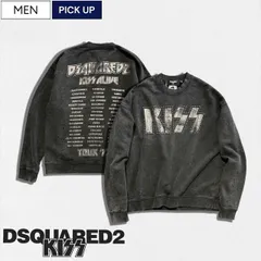 【定価161,700円(税込)】DSQUARED2 ディースクエアード  コナレ感溢れるヴィンテージ加工が目を惹く！KISSコラボレーション エイジング加工スタッズ付きクルーネックスウェットトレーナー《Relax Fit》ストレッチ ダメージ ウォッシュグレー
