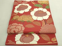 平和屋着物●極上　洛風林　工芸帯地　六通柄袋帯　唐織　枝花文　金糸　逸品　DZAB5962kh6のサムネイル