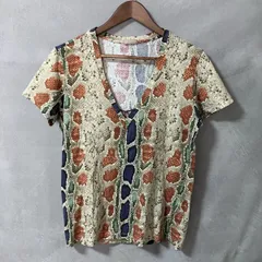 Galliano ジョンガリアーノ 00's archive パイソン 総柄 プリント 深Vネック 半袖 スリム カットソー Tシャツ size.XS Made in Italyのサムネイル