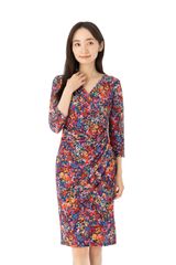kayme花柄 Lサイズ 半袖 ひざ丈ワンピース 琉球紅型くすみピンク kayme花柄 Lサイズ 半袖 ひざ丈ワンピース 琉球紅型くすみピンク